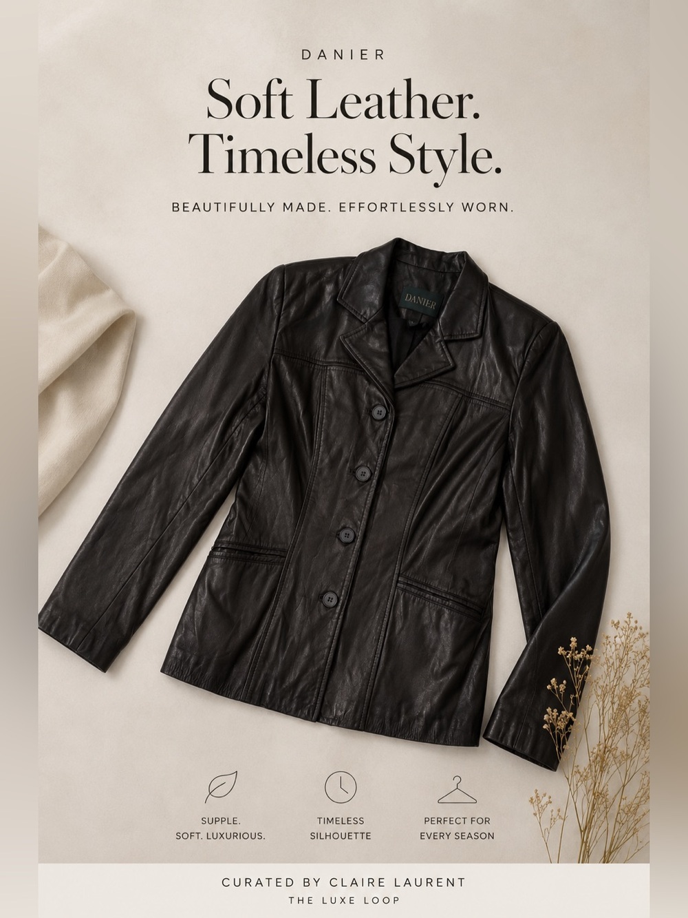 Danier Black Leather Button-Front Jacket